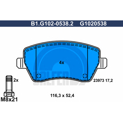 Фото Комплект тормозных колодок, дисковый тормоз GALFER B1G10205382