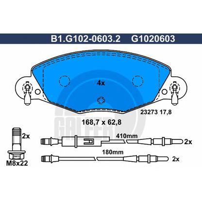 Фото Комплект тормозных колодок, дисковый тормоз GALFER B1G10206032