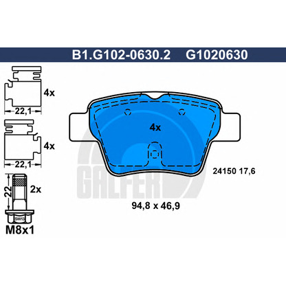 Фото Комплект тормозных колодок, дисковый тормоз GALFER B1G10206302