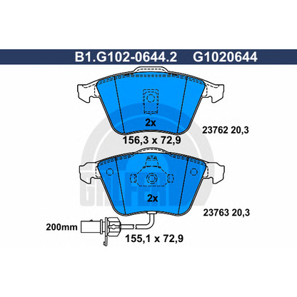 Фото Комплект тормозных колодок, дисковый тормоз GALFER B1G10206442