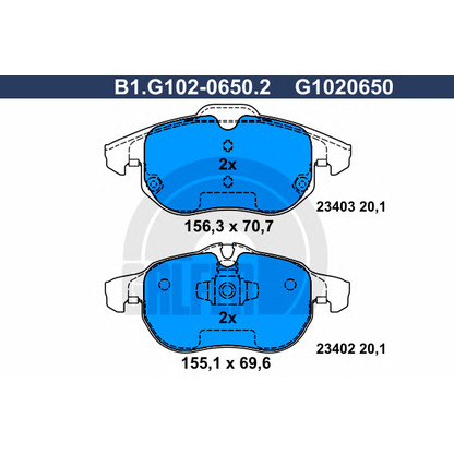 Foto Bremsbelagsatz, Scheibenbremse GALFER B1G10206502