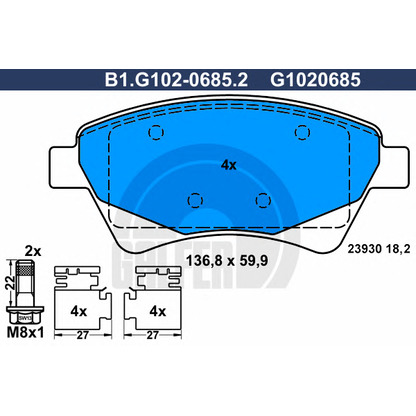 Фото Комплект тормозных колодок, дисковый тормоз GALFER B1G10206852