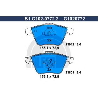 Фото Комплект тормозных колодок, дисковый тормоз GALFER B1G10207722