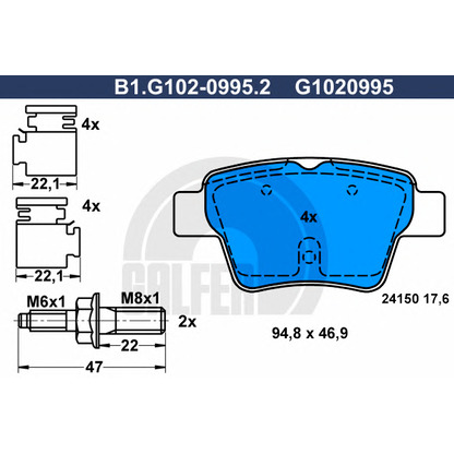 Фото Комплект тормозных колодок, дисковый тормоз GALFER B1G10209952