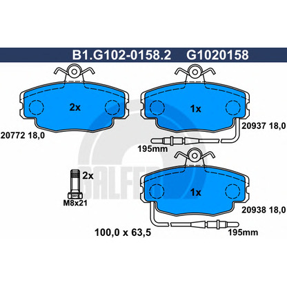 Фото Комплект тормозных колодок, дисковый тормоз GALFER B1G10201582