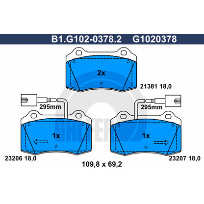 Фото Комплект тормозных колодок, дисковый тормоз GALFER B1G10203782