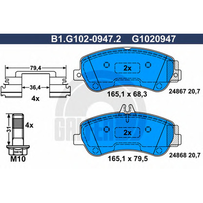 Photo Brake Pad Set, disc brake GALFER B1G10209472