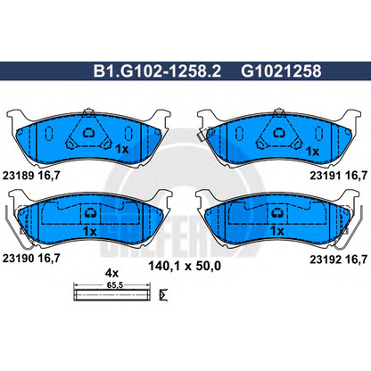 Фото Комплект тормозных колодок, дисковый тормоз GALFER B1G10212582