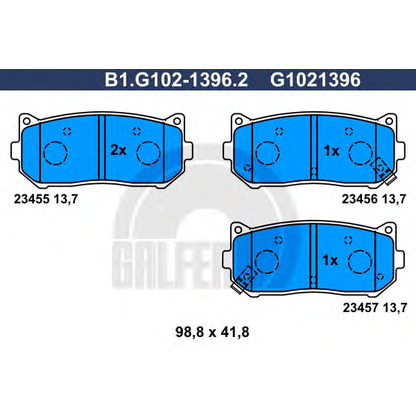 Фото Комплект тормозных колодок, дисковый тормоз GALFER B1G10213962