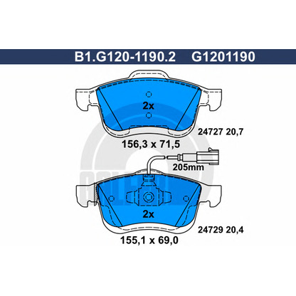 Фото Комплект тормозных колодок, дисковый тормоз GALFER B1G12011902