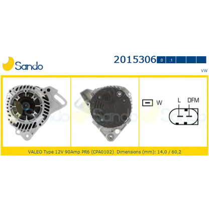 Zdjęcie Alternator SANDO 20153060