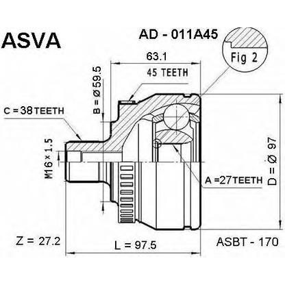 Zdjęcie Przegub, wał napędowy ASVA AD011A45