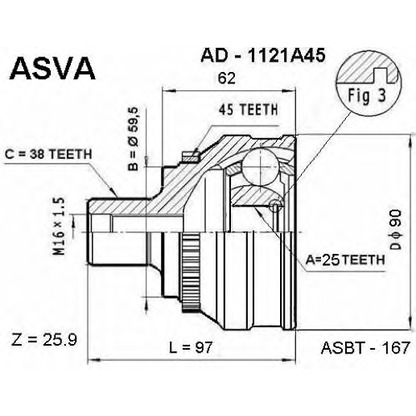 Photo Jeu de joints, arbre de transmission ASVA AD1121A45