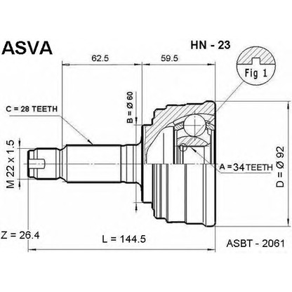 Photo Joint Kit, drive shaft ASVA HN23