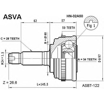 Photo Joint Kit, drive shaft ASVA HN32A50