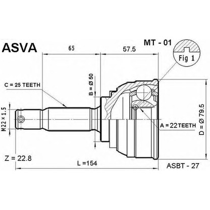 Фото Шарнирный комплект, приводной вал ASVA MT01