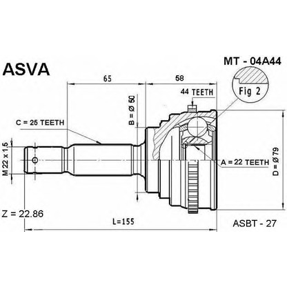 Фото Шарнирный комплект, приводной вал ASVA MT04A44