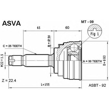 Фото Шарнирный комплект, приводной вал ASVA MT09