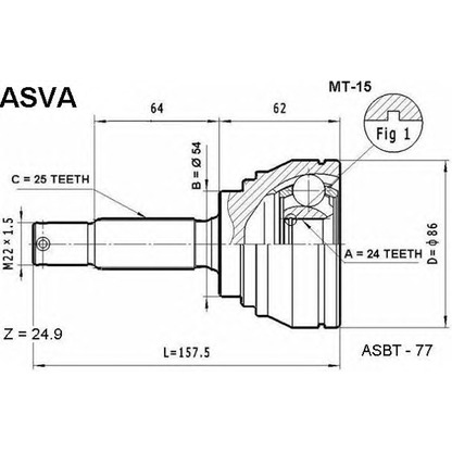 Фото Шарнирный комплект, приводной вал ASVA MT15