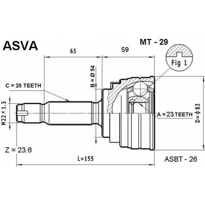 Фото Шарнирный комплект, приводной вал ASVA MT29