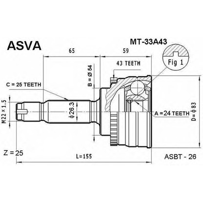 Фото Шарнирный комплект, приводной вал ASVA MT33A43