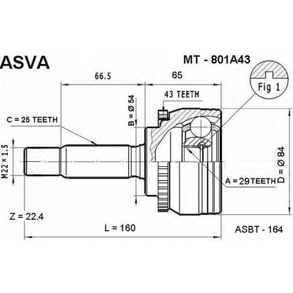 Photo Joint Kit, drive shaft ASVA MT801A43
