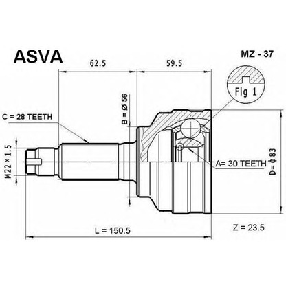 Photo Joint Kit, drive shaft ASVA MZ37