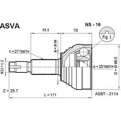 Фото Шарнирный комплект, приводной вал ASVA NS16