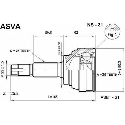 Фото Шарнирный комплект, приводной вал ASVA NS31