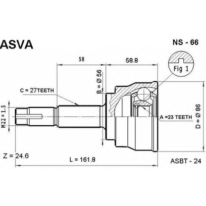 Фото Шарнирный комплект, приводной вал ASVA NS66