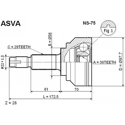 Photo Joint Kit, drive shaft ASVA NS75