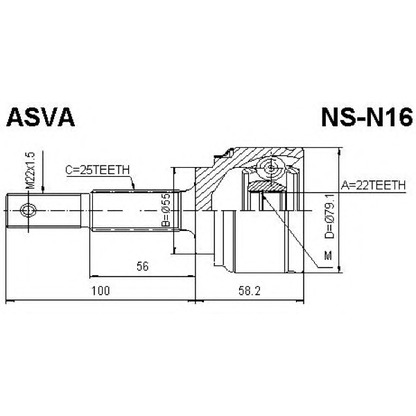 Фото Шарнирный комплект, приводной вал ASVA NSN16