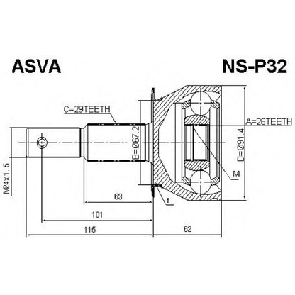 Фото Шарнирный комплект, приводной вал ASVA NSP32