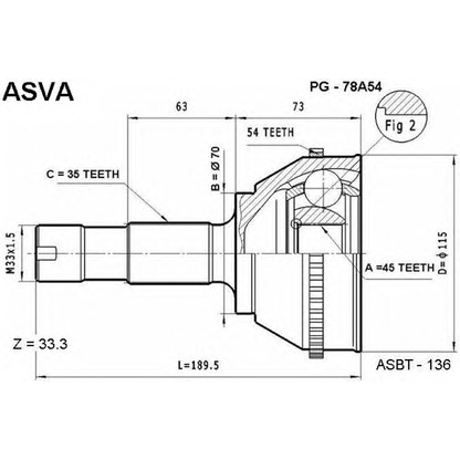 Photo Joint Kit, drive shaft ASVA PG78A54