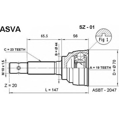 Фото Шарнирный комплект, приводной вал ASVA SZ01