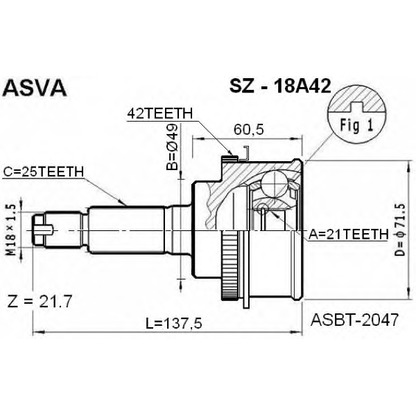 Фото Шарнирный комплект, приводной вал ASVA SZ18A42