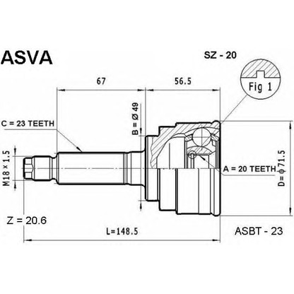 Фото Шарнирный комплект, приводной вал ASVA SZ20