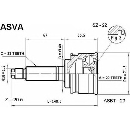 Photo Joint Kit, drive shaft ASVA SZ22