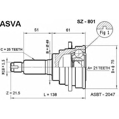 Photo Joint Kit, drive shaft ASVA SZ801