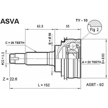 Фото Шарнирный комплект, приводной вал ASVA TY10