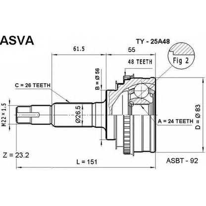 Фото Шарнирный комплект, приводной вал ASVA TY25A48