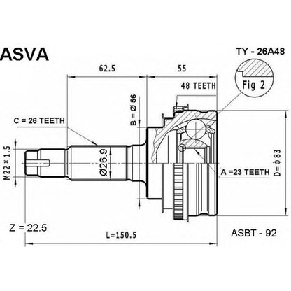 Фото Шарнирный комплект, приводной вал ASVA TY26A48