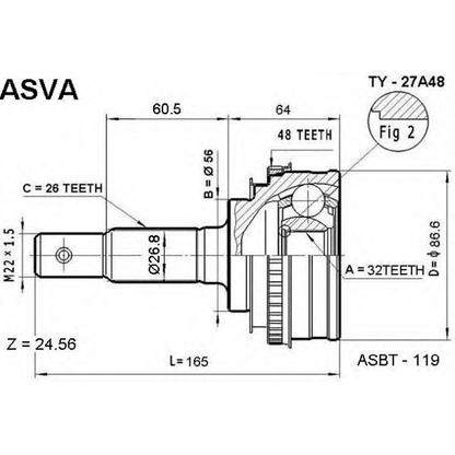 Фото Шарнирный комплект, приводной вал ASVA TY27A48