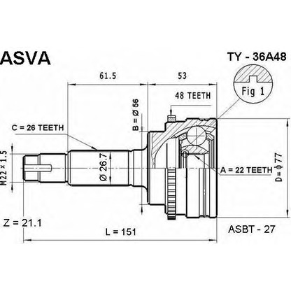 Photo Joint Kit, drive shaft ASVA TY36A48