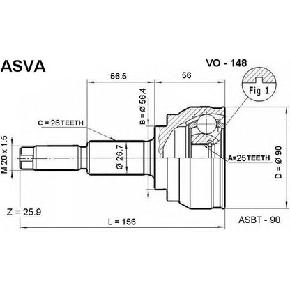 Фото Шарнирный комплект, приводной вал ASVA VO148