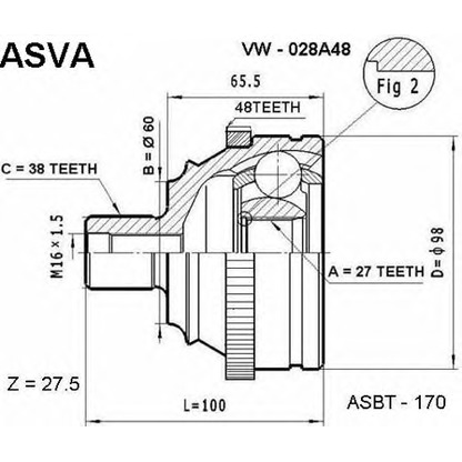 Photo Joint Kit, drive shaft ASVA VW028A48