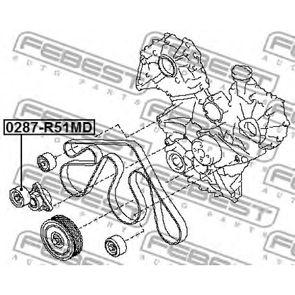 Photo Tensioner Pulley, v-ribbed belt FEBEST 0287R51MD