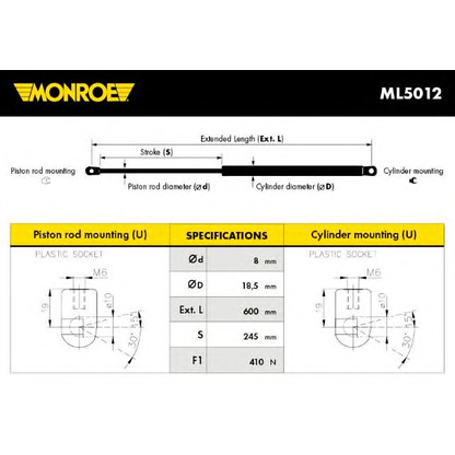 Foto Gasfeder, Koffer-/Laderaum MONROE ML5012