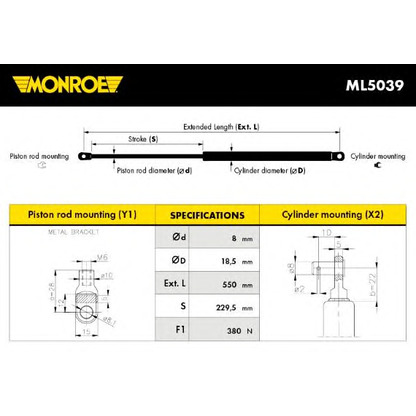 Фото Газовая пружина, крышка багажник MONROE ML5039