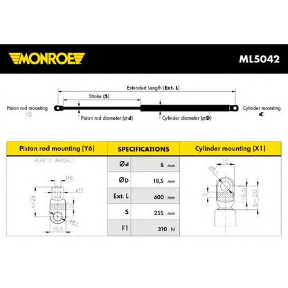 Photo Gas Spring, boot-/cargo area MONROE ML5042